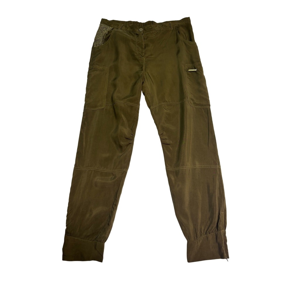 Twin-Set Simona‎ Barbieri Olive Green Cupro Cargo Jogger Pants Lace Trim Italy M